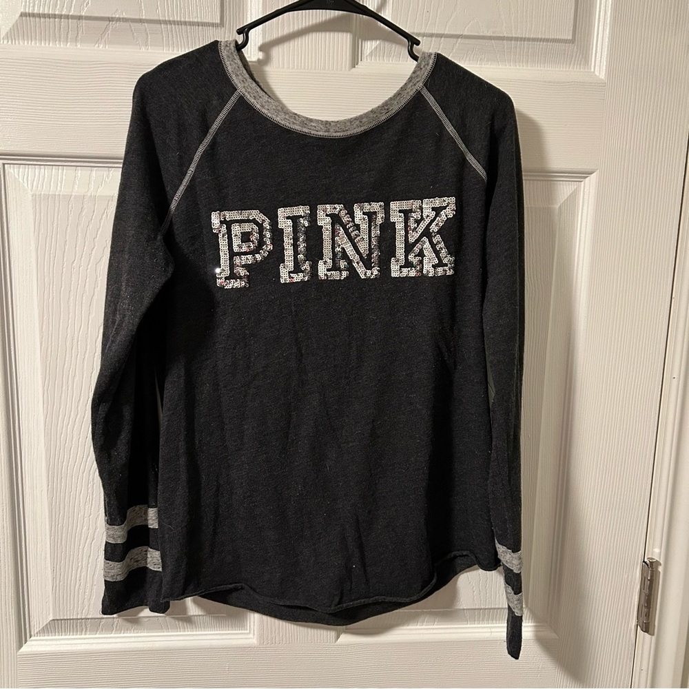 PINK Heather gray bling long sleeve